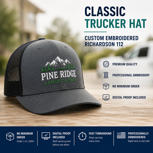 Custom Richardson 112 trucker hat embroidered with company logo